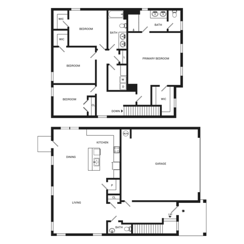 Floor plan for 4 beds, 2.5 baths, 1958 sqft